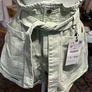 Zara NWT SIZE 6 Paper bag shorts pale green
